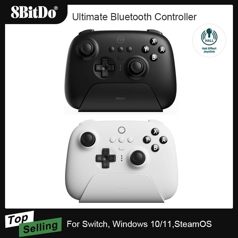 8bitdo controlador bluetooth final com doca de carregamento gamepad sem fio com joystick de detecção de efeito hall para switch windows pc