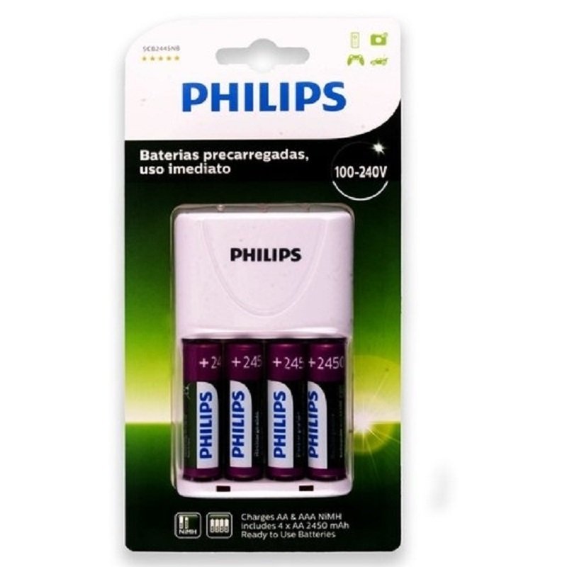 Carregador de Pilhas Recarregável Philips c/ 4 pilhas bivolt
