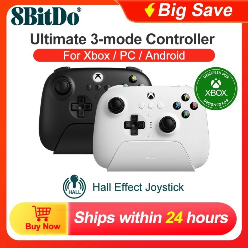 8BitDo Ultimate Gamepad Controle de 3 modos com Joysticks Efeito Hall para Xbox Series X S, Xbox One, PC com janelas 10 11 e Android