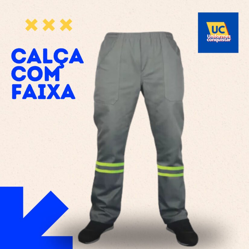 Calça Brim Pesado com Faixa Refletiva – Resistente, Confortável e Seguro!