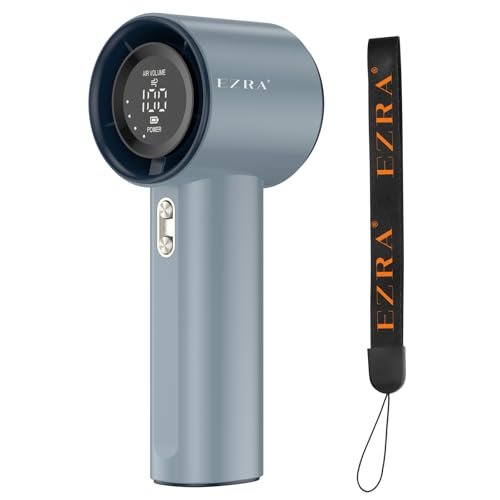 EZRA Ventilador de Mão Portatil Recarregavel, Display Digital LED Mini Turbofan, 12 Horas Silencioso Potente, Adequado para Casa, Viagens e Escritório Durante o Verão, Azul