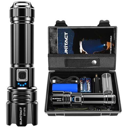Sunitact Lanterna Led Recarregável, Lanterna Tatica Militar 10000 Lumens XHP70.2 Lanterna a Pilha, USB Lanternas Taticas Super Potentes Led Recarregavel, Ideal para Camping, Pesca e Emergências