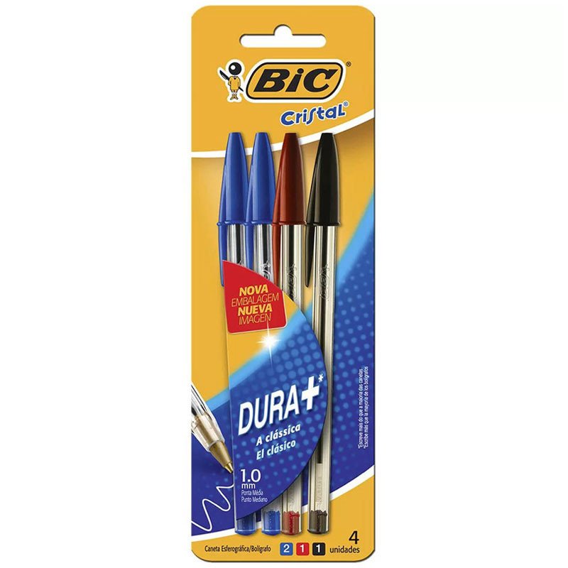 Caneta esferográfica Cristal 1.0 AZ/PT/VM com 4 unidades Bic